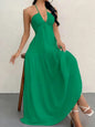 European and American Style Summer New Solid Color Strapless Sexy Backless Tie-Up Beach Vacation Casual Halter Neck Dress