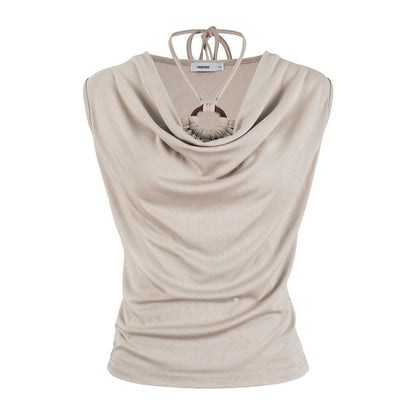 Women's Twisted Knit Detail Fitted V-Neck Casual Short Sleeve Solid Color Minimalist T-Shirt