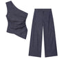 Asymmetric top+wide leg pants set