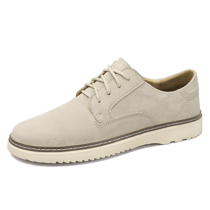 Men's Round Toe Leather Casual Shoes with Front Laces Work Boots Breathable Flat Heel Single Shoes Men's Shoes
