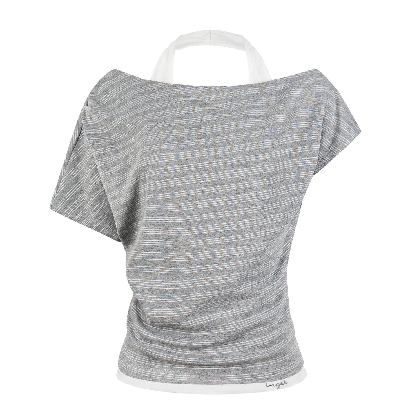 Halter Neck Asymmetrical Two-Piece T-Shirt Stripe Pleated Fitted Cropped Off-Shoulder Top