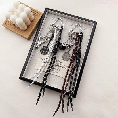 Miu Style Bag Charm Couple Edition Billiard Black 8 Decorative Chain Korean INS Alloy Badminton Climbing Keychain