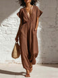 Deep V-neck loose fit pants for women