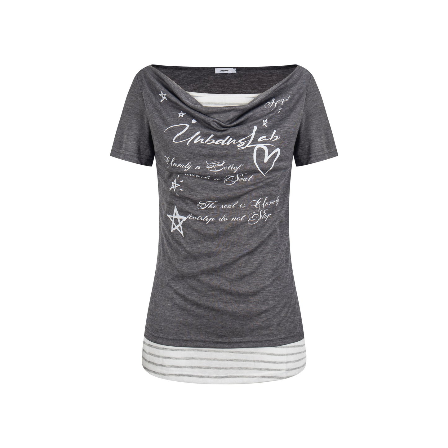 Women's Fake Two-Piece Slim Fit Casual Short Sleeve Minimalist Letter Print T-Shirt