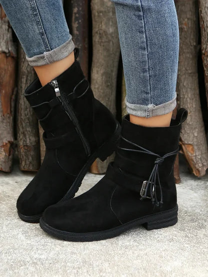 Women Belt Buckle Ankle Boots Chunky Chelsea Boots Autumn Winter Female New Designer Brand Mid Heels Casual Vintage Boots 2024