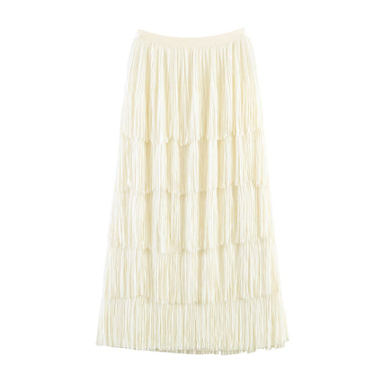 Street handmade tassel elastic waist skirt