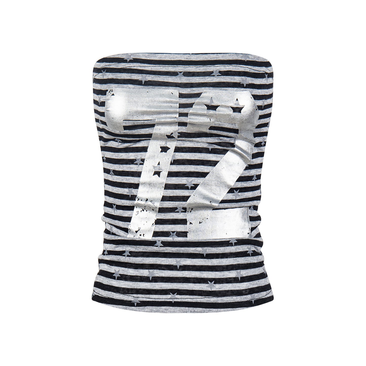 Distressed Digital Print Crop Top Stripe Star Pattern Fitted Bodycon Tank Top