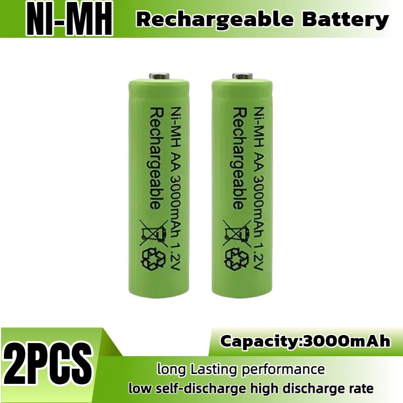High Capacity 1.2V 3000mAh NiMH AA Rechargeable Batteries, 8-Pack with Long Life & Low Self Discharge for Toys RC Camera Flash