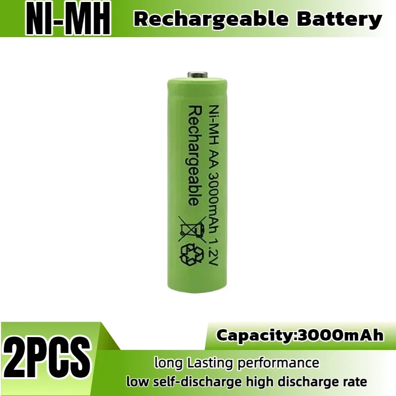 High Capacity 1.2V 3000mAh NiMH AA Rechargeable Batteries, 8-Pack with Long Life & Low Self Discharge for Toys RC Camera Flash