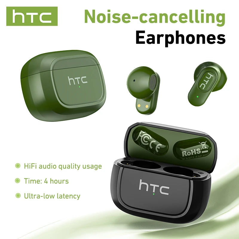 HTC NE51 TWS Wireless Earbuds Bluetooth 6.0 AI Translator ENC Noise Cancelling IPX5 Waterproof 14.2mm HiFi Stereo Headphones