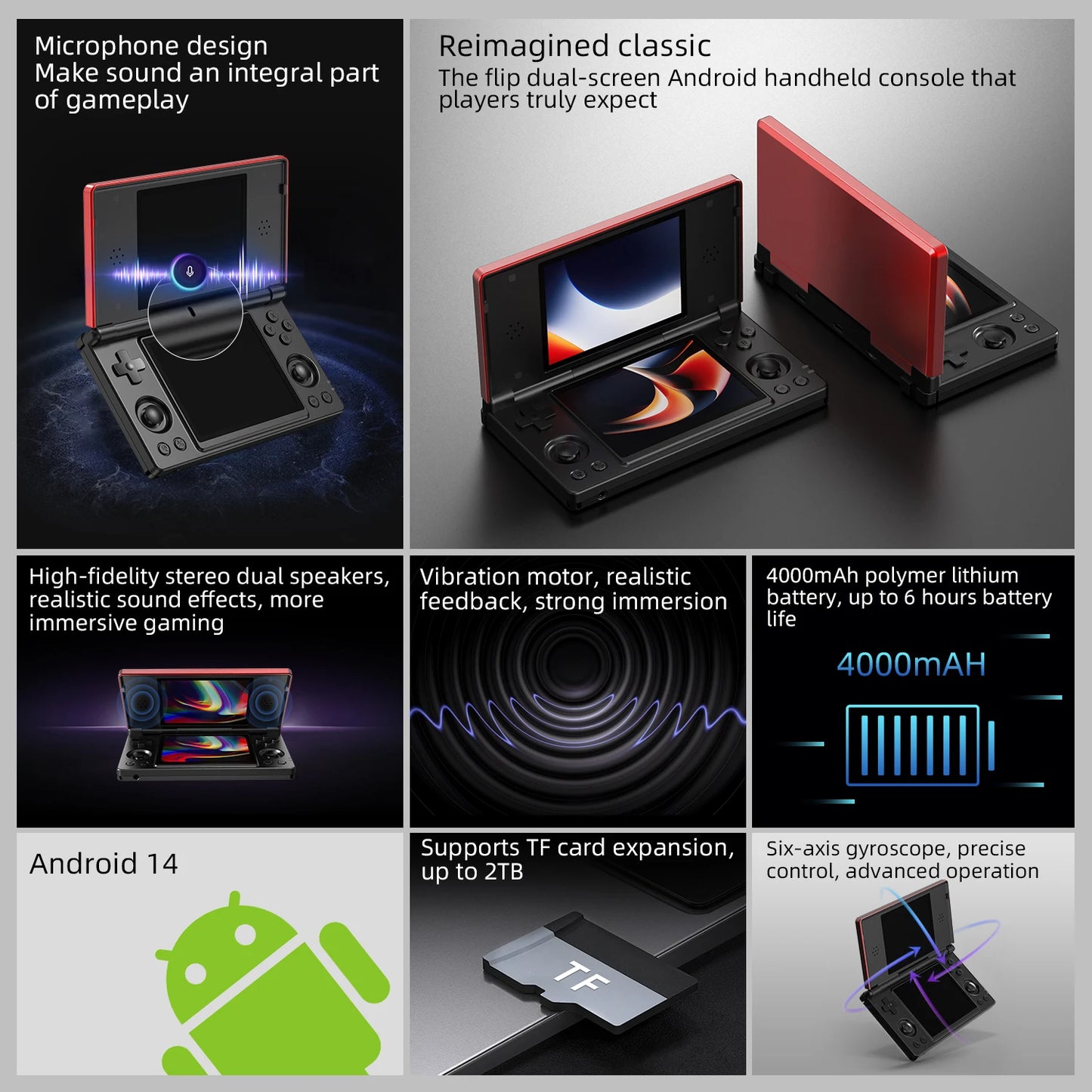 Anbernic RG DS Flip Handheld Game Console 4" IPS Dual Screen Android/Linux Dual OS 4000mAh Video Games RixelHK Wifi Streaming AI