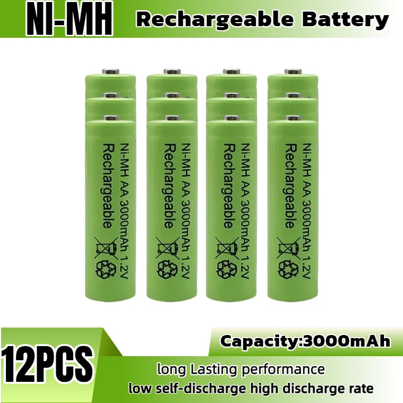 High Capacity 1.2V 3000mAh NiMH AA Rechargeable Batteries, 8-Pack with Long Life & Low Self Discharge for Toys RC Camera Flash