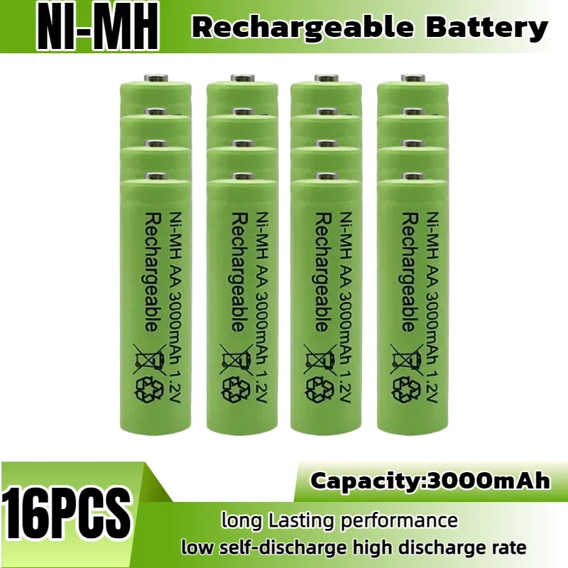 High Capacity 1.2V 3000mAh NiMH AA Rechargeable Batteries, 8-Pack with Long Life & Low Self Discharge for Toys RC Camera Flash
