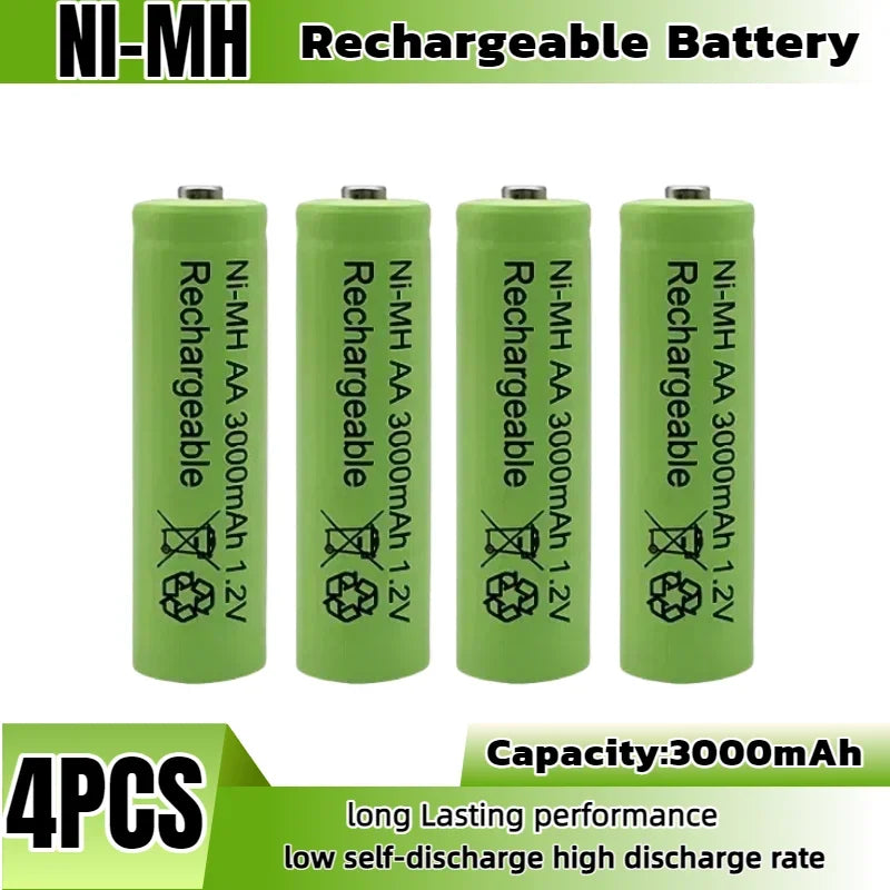 High Capacity 1.2V 3000mAh NiMH AA Rechargeable Batteries, 8-Pack with Long Life & Low Self Discharge for Toys RC Camera Flash