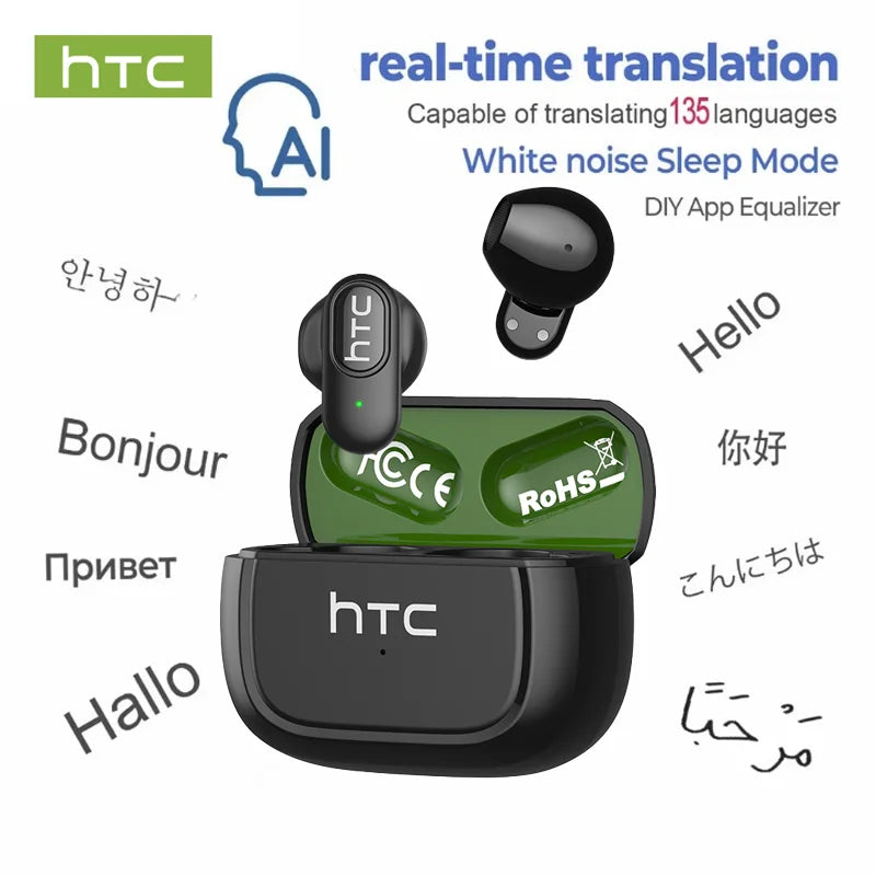 HTC NE51 TWS Wireless Earbuds Bluetooth 6.0 AI Translator ENC Noise Cancelling IPX5 Waterproof 14.2mm HiFi Stereo Headphones