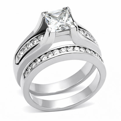TK0W383 - High polished (no plating) Stainless Steel Ring with AAA Grade CZ  in Clear