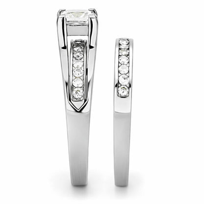 TK0W383 - High polished (no plating) Stainless Steel Ring with AAA Grade CZ  in Clear