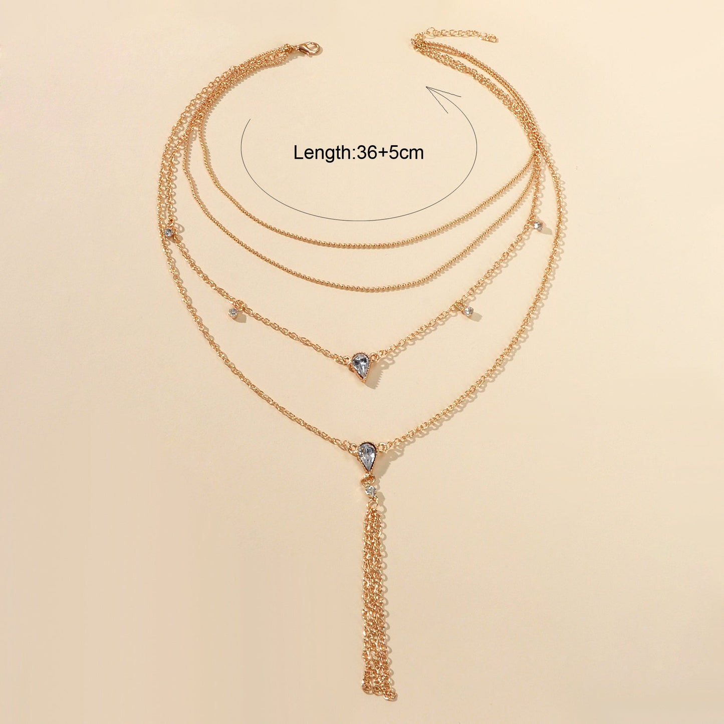 Statement Jewellery Rhinestone Multi-layer Gold Chain Tassel Pendant Necklace