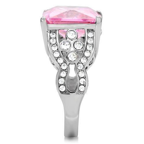 TK175 - High polished (no plating) Stainless Steel Ring with AAA Grade CZ  in Rose